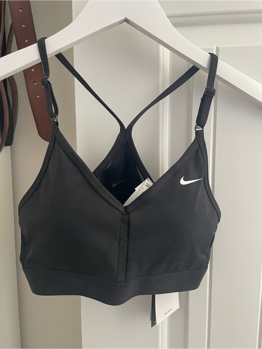 Nike Black Cross-Back Sports Bra with White Swoosh